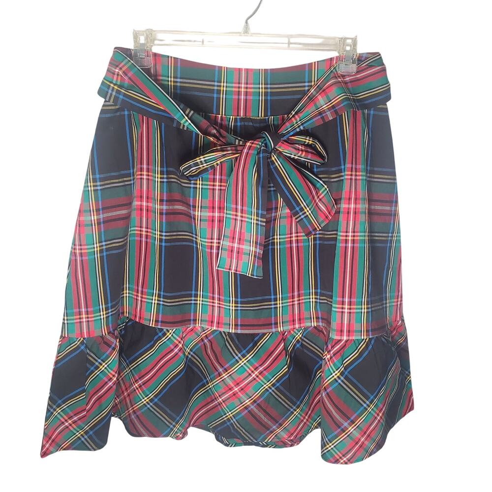 J Crew Factory Big Bow Midi Skirt 14 (36x26.5) Stewart Plaid Tartan TINY FLAW
